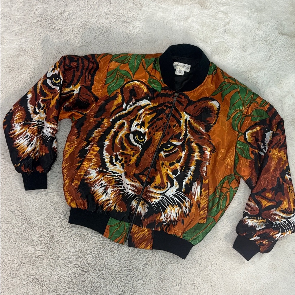Vtg 90s Rare Rainbow Collection Tiger face bomber style jacket